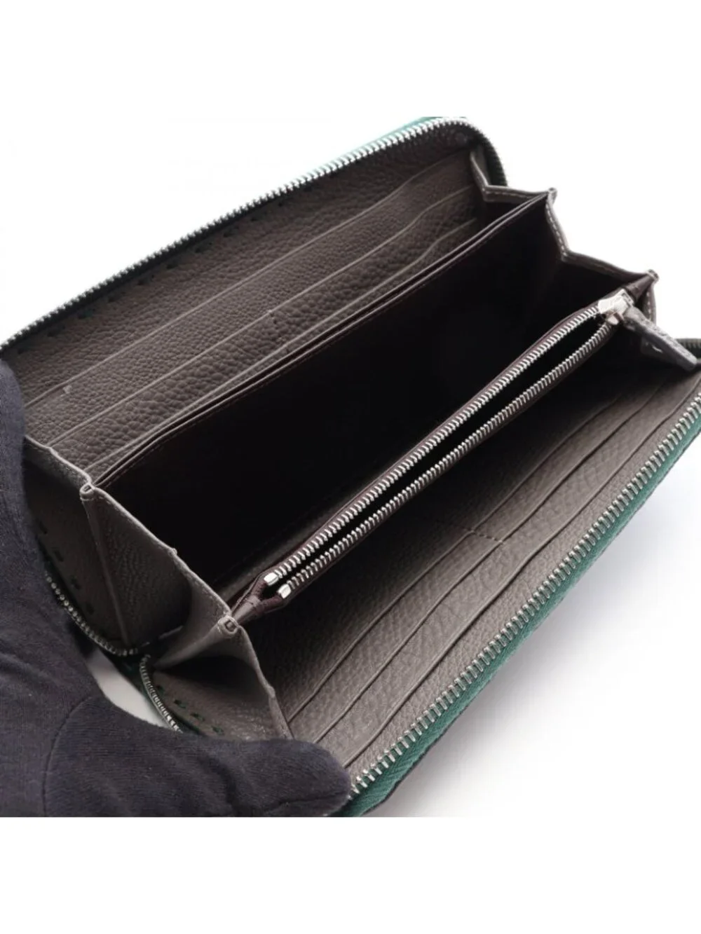 Fendi Round Length Wallet Selleria Green Leather